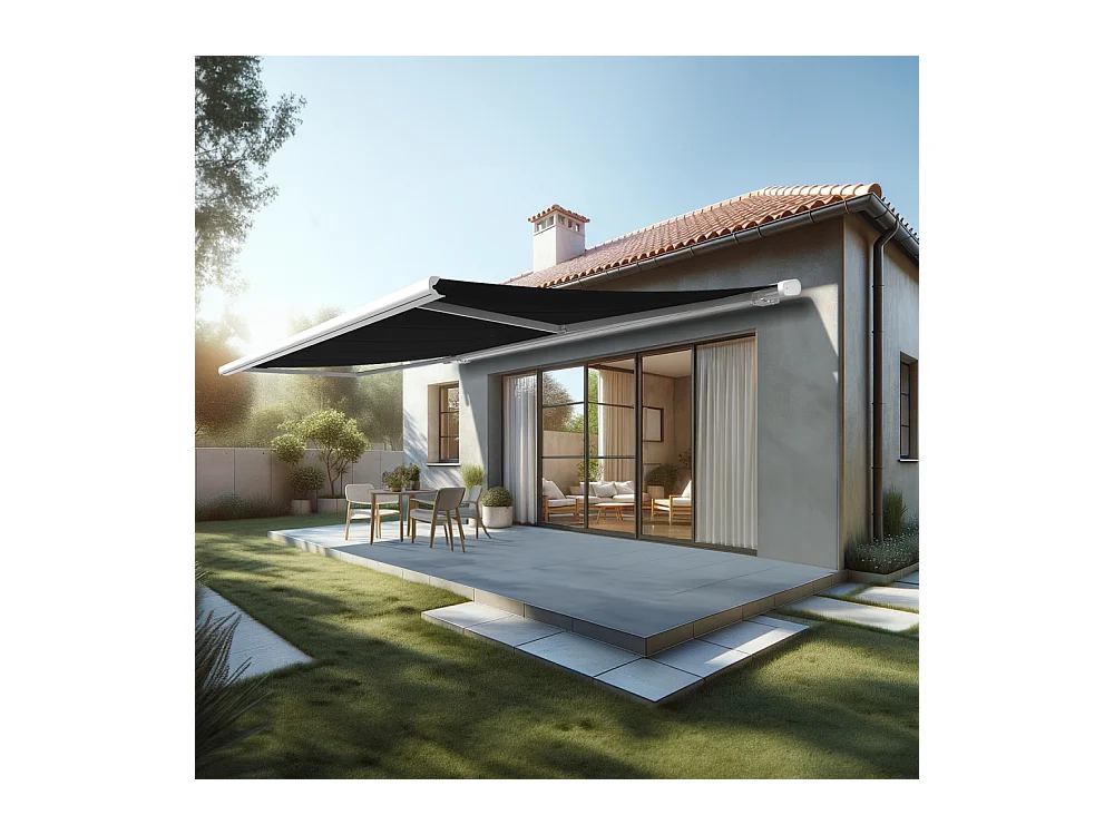 Store banne coffre MEEL 6,00x3,00m (Manuelle - Noir - Blanc)