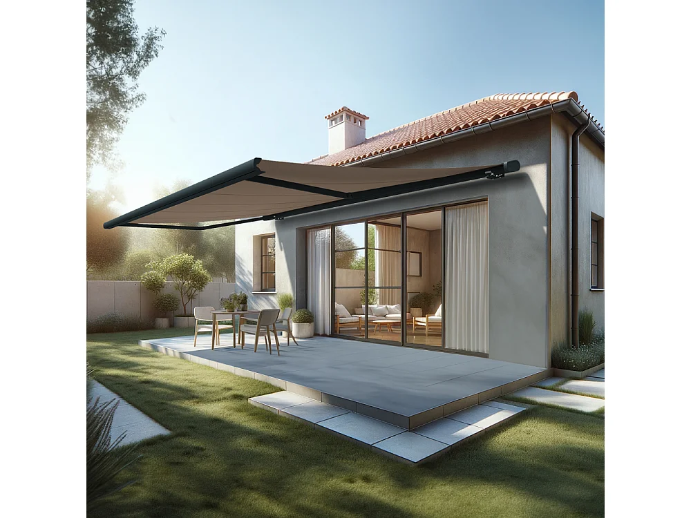 Store banne coffre MEEL 6,00x3,00m (Manuelle - Taupe - Gris anthracite)