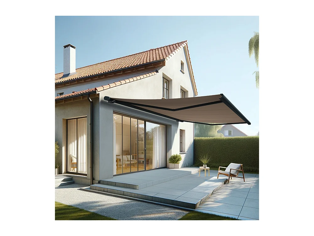 Store banne coffre MEEL 6,00x3,50m (Manuelle - Taupe - Gris anthracite)