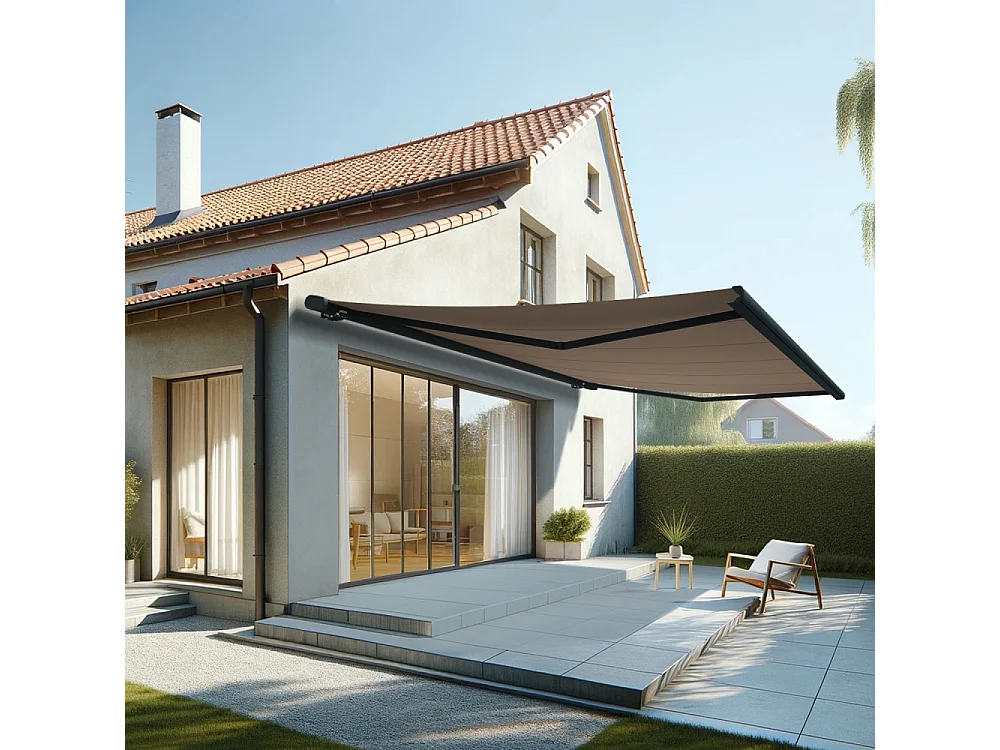 Store banne coffre MEEL 6,00x3,50m (Manuelle - Taupe - Gris anthracite)