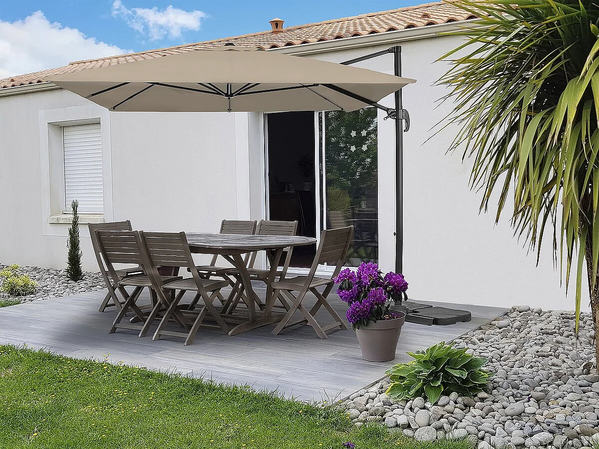 Parasol jardin déporté en aluminium "Sky 4" - 3 x 4 m - Taupe