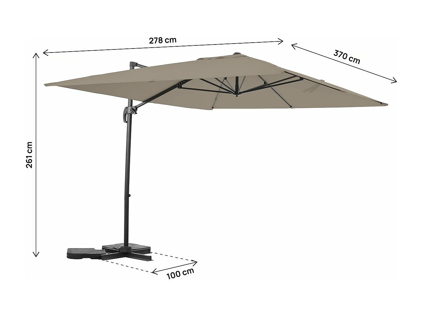Parasol jardin déporté en aluminium "Sky 4" - 3 x 4 m - Taupe