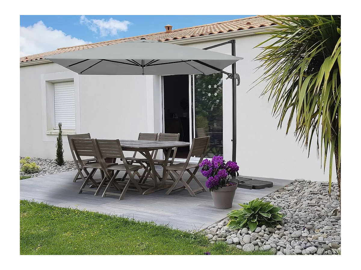 Sombrilla desplazada de aluminio "Sky 4" - 3 x 4 m - Elegante gris y resistente a los rayos UV