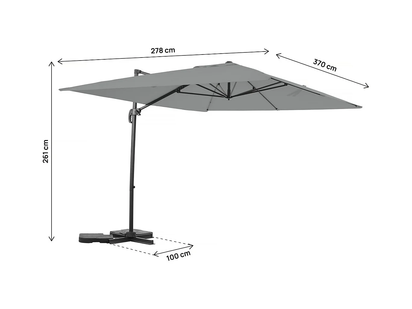 Sombrilla desplazada de aluminio "Sky 4" - 3 x 4 m - Elegante gris y resistente a los rayos UV