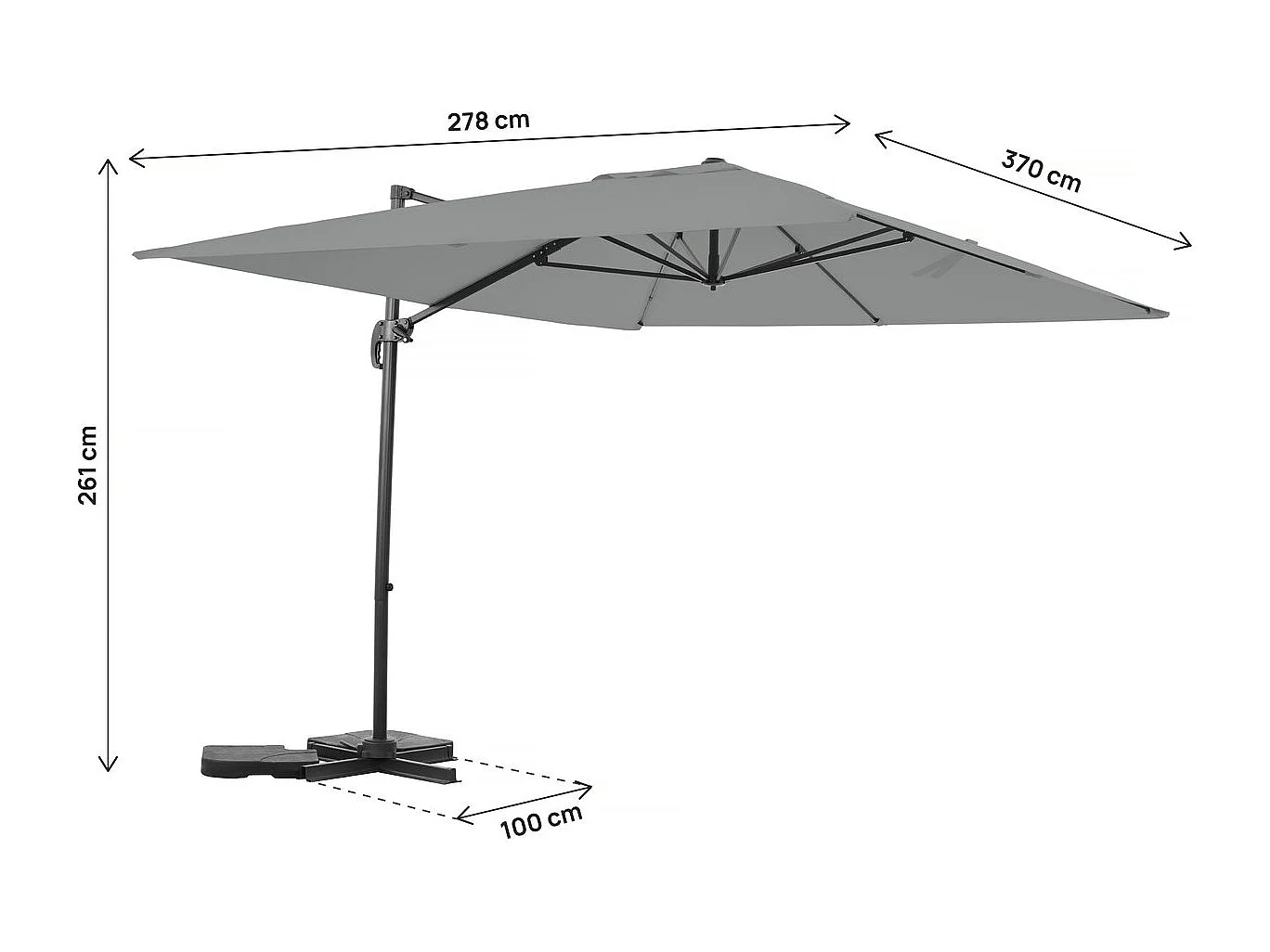 Parasol jardin déporté en aluminium "Sky 4" - 3 x 4 m - Gris