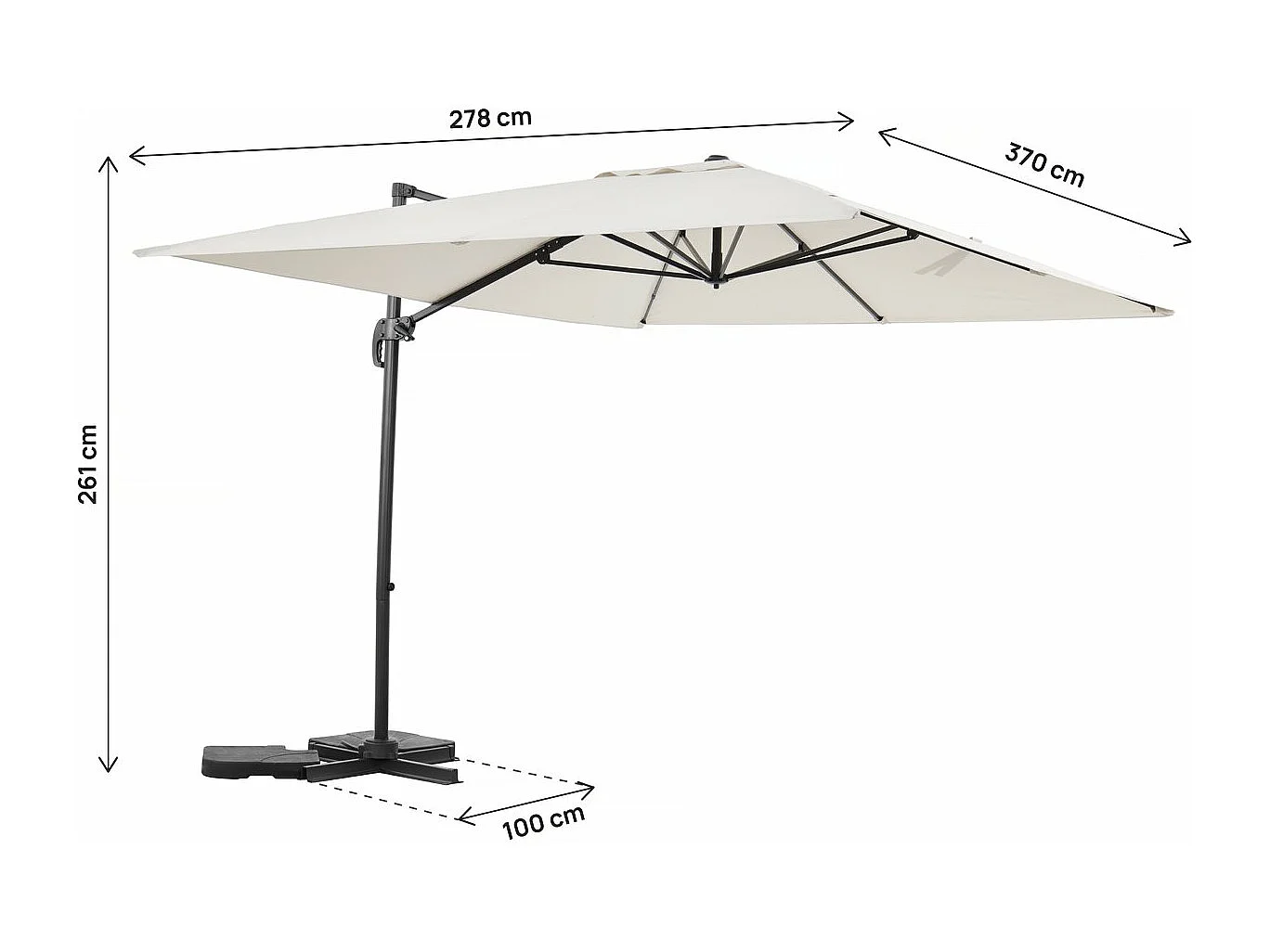 Parasol jardin déporté en aluminium "Sky 4" - 3 x 4 m - Ecru