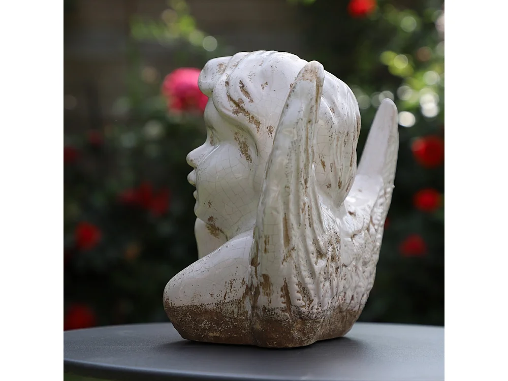 Statue statuette sculpture jardin ange chérubin ciment ivoire 18cm