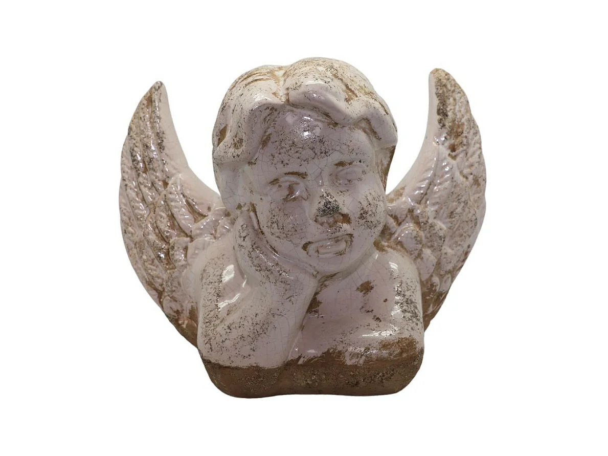 Statue statuette sculpture jardin ange chérubin ciment ivoire 18cm