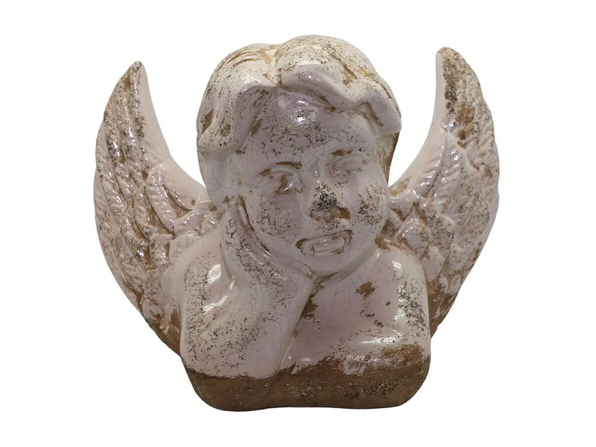 Statue statuette sculpture jardin ange chérubin ciment ivoire 18cm