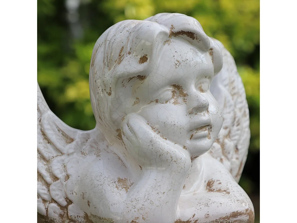 Statue statuette sculpture jardin ange chérubin ciment ivoire 18cm