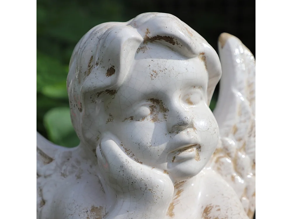 Statue statuette sculpture jardin ange chérubin ciment ivoire 18cm