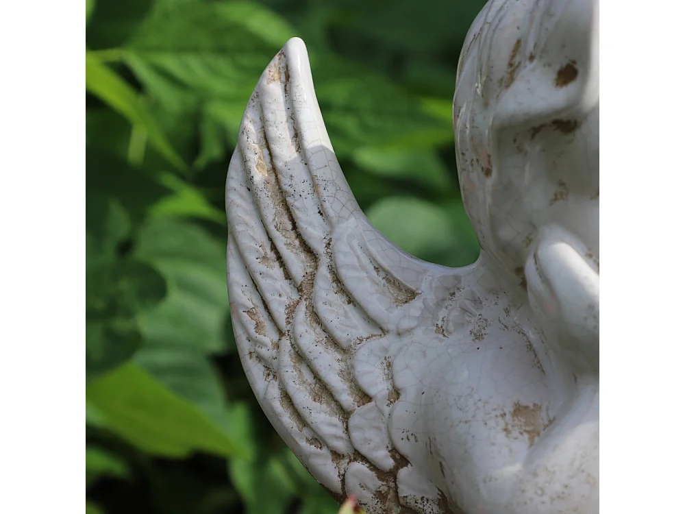 Statue statuette sculpture jardin ange chérubin ciment ivoire 18cm