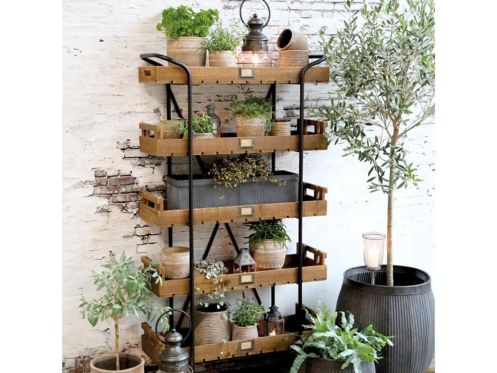 Meuble étagères pour cuisine roulettes bois marron fer noir 156.5cm