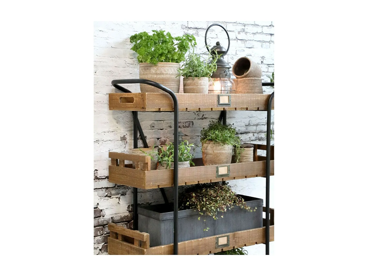 Meuble étagères pour cuisine roulettes bois marron fer noir 156.5cm