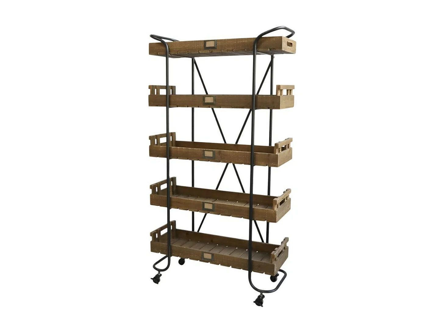 Meuble étagères pour cuisine roulettes bois marron fer noir 156.5cm