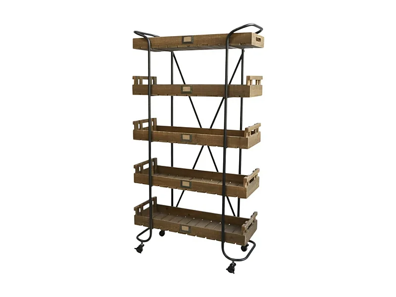 Meuble étagères pour cuisine roulettes bois marron fer noir 156.5cm