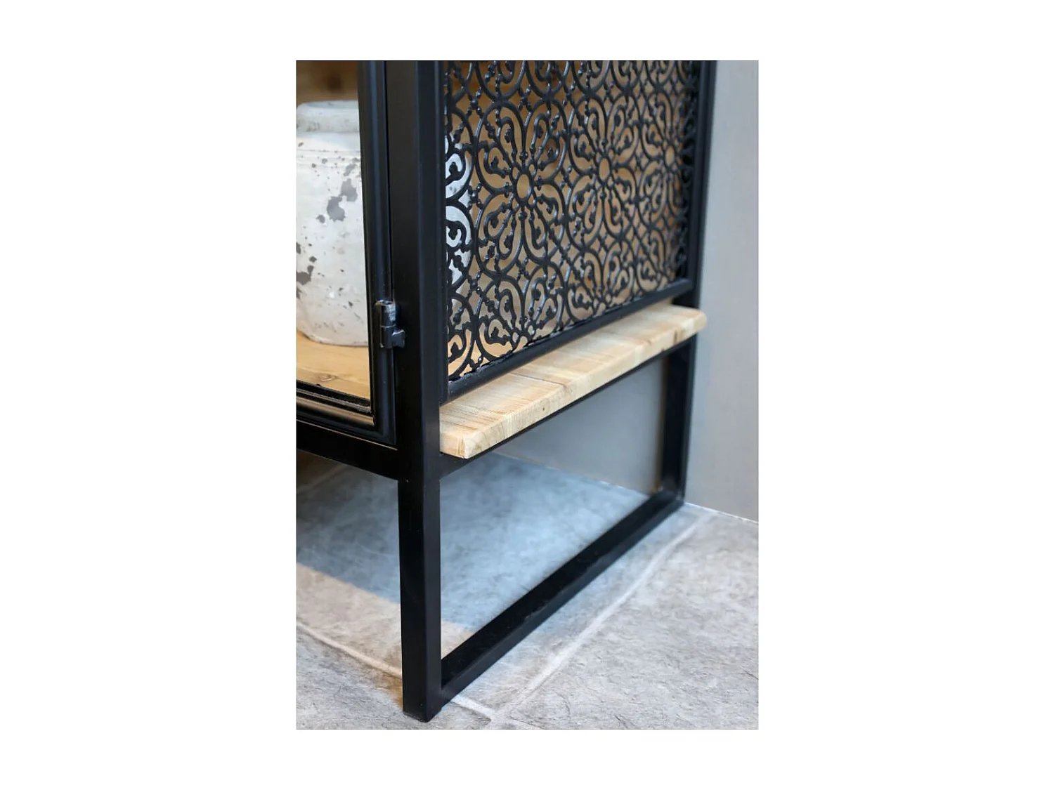 Etagère en bois de sapin marron et fer noir antique 60 x 35 x 168 cm