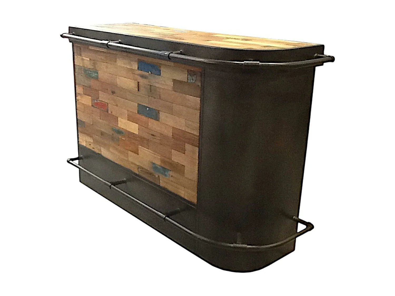 Meuble bar bois recyclé arrondi à droite 164x60 CARAVELLE