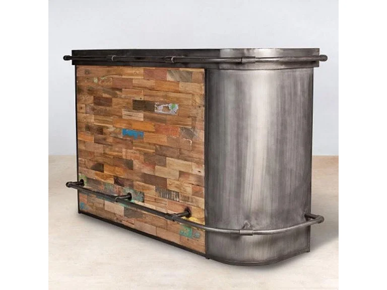 Meuble bar bois recyclé arrondi à droite 164x60 CARAVELLE