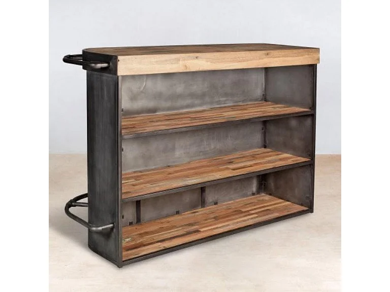 Meuble bar bois recyclé arrondi à droite 164x60 CARAVELLE