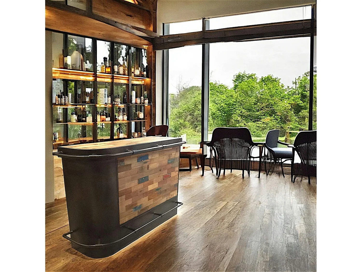 Meuble bar bois recyclé arrondi à gauche 164x60 CARAVELLE