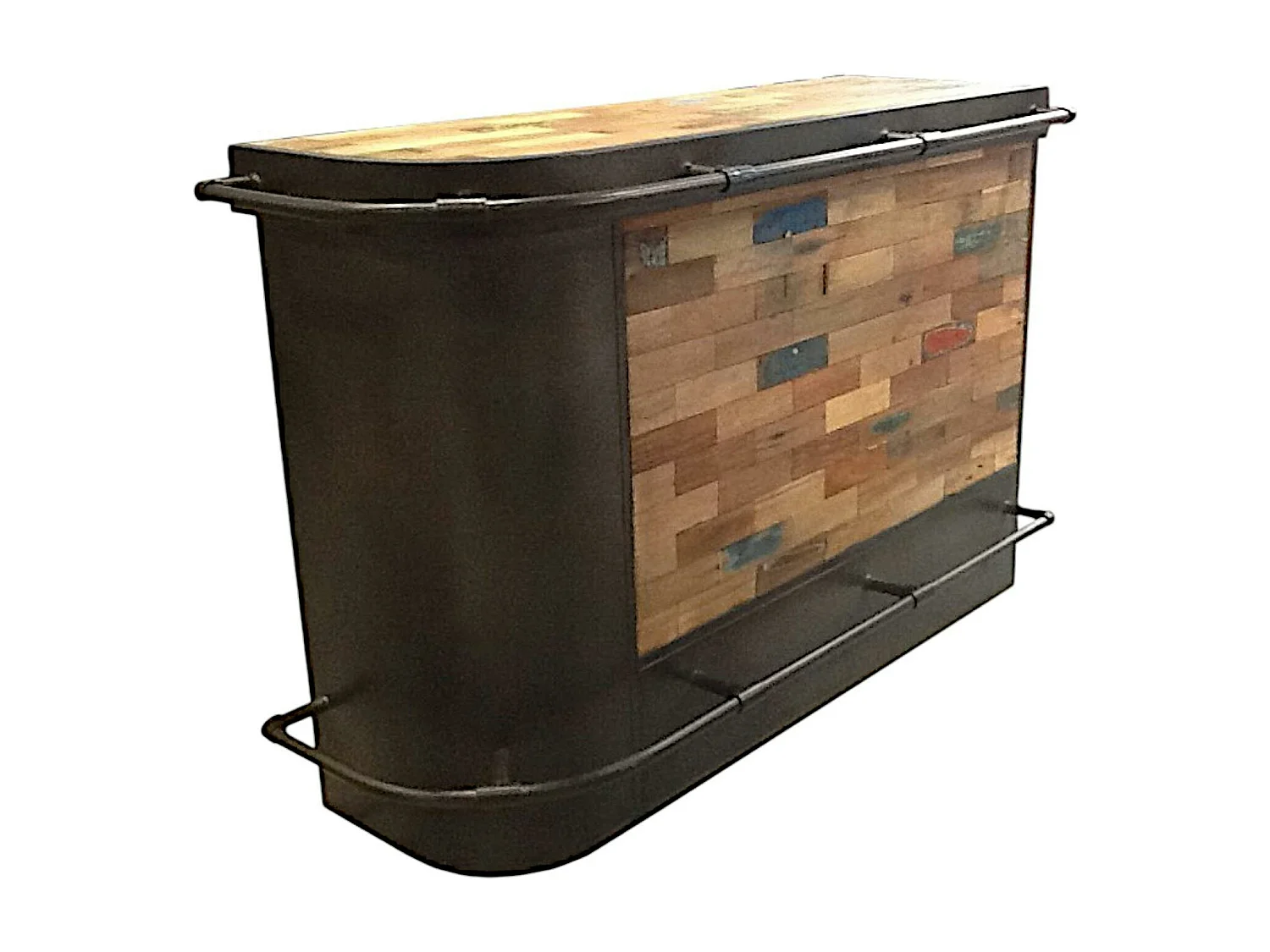Meuble bar bois recyclé arrondi à gauche 164x60 CARAVELLE