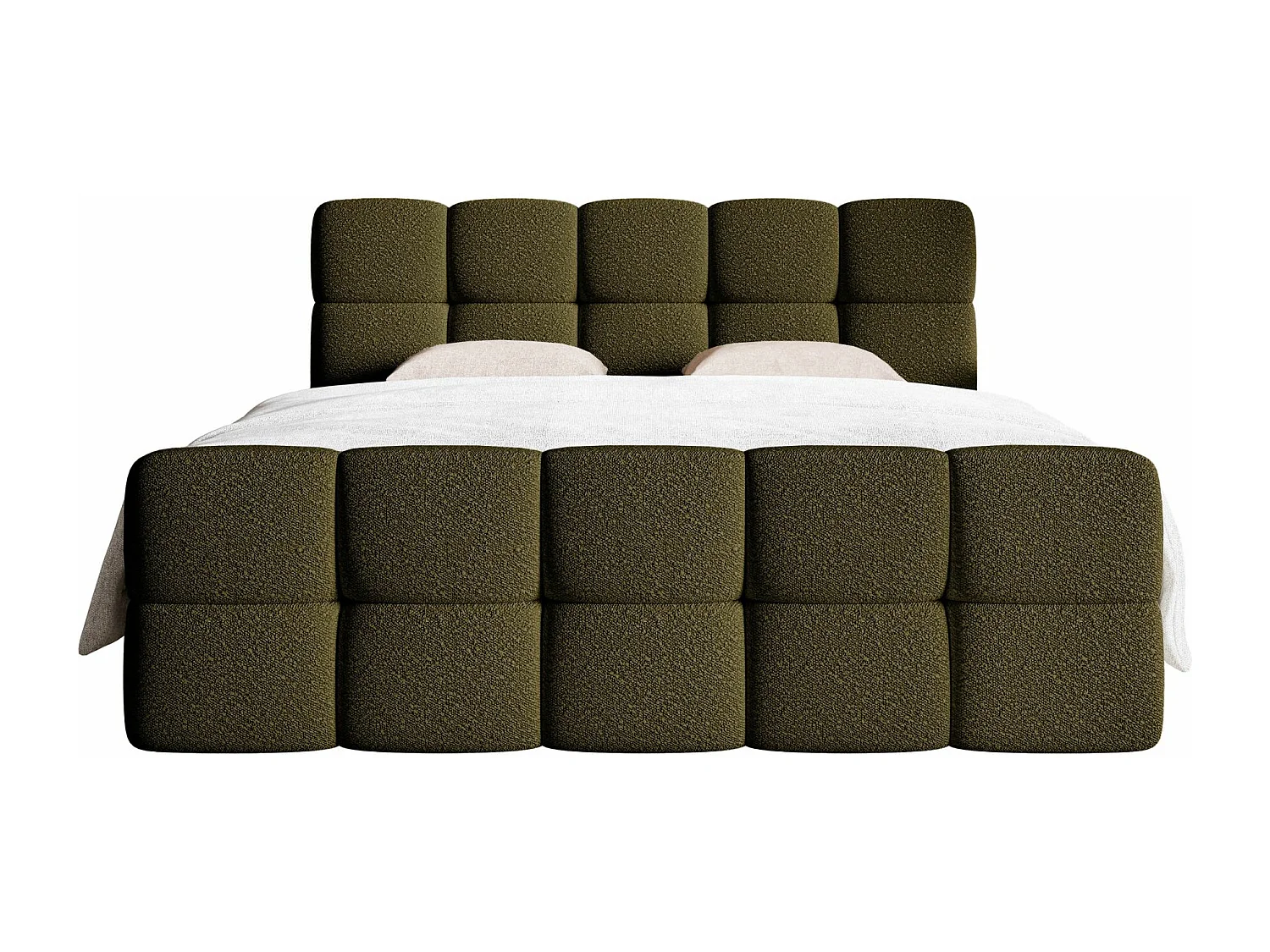 Lit continental - 160x200 cm - en bouclette vert olive - CLOUDY