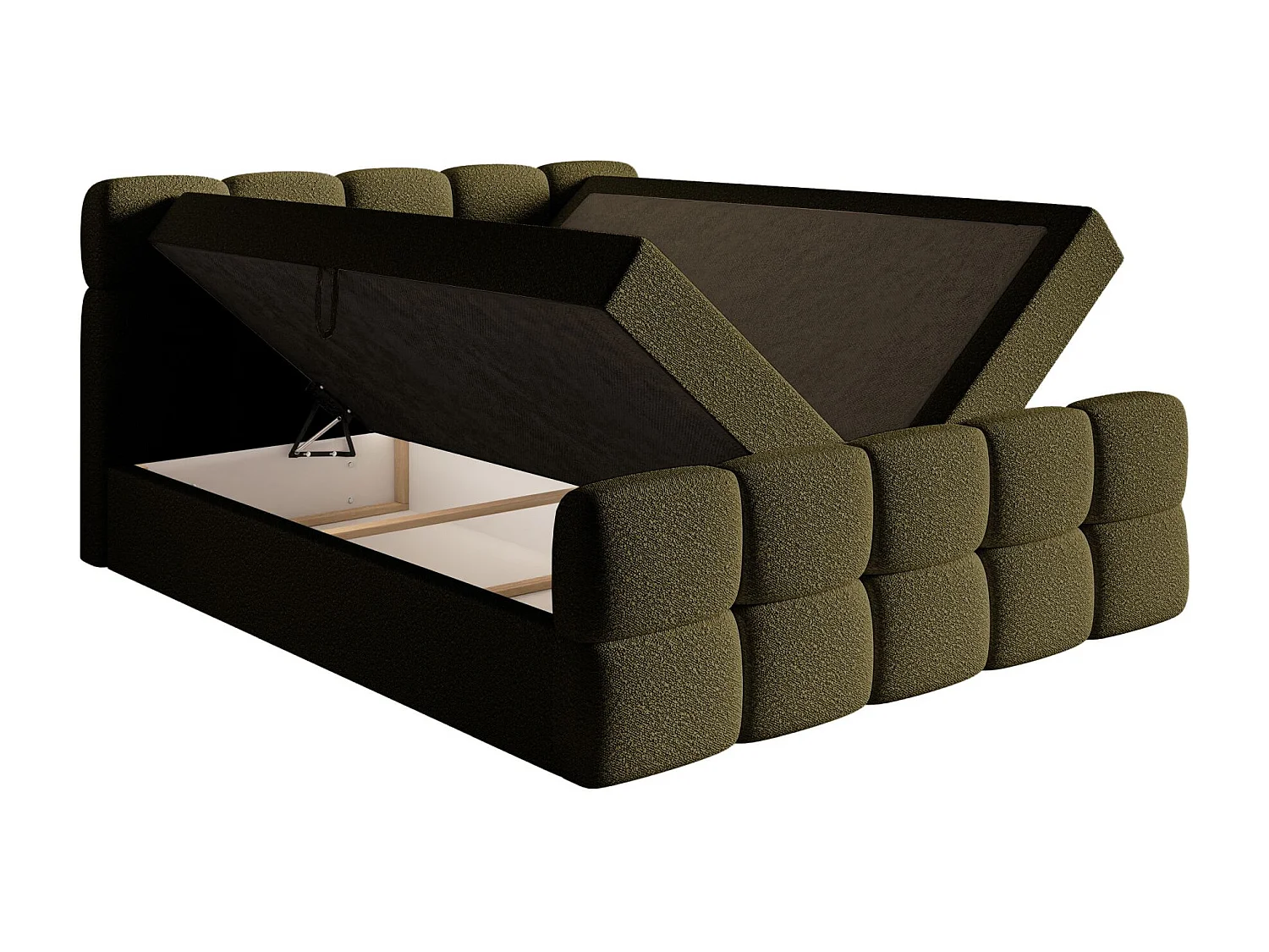 Lit continental - 160x200 cm - en bouclette vert olive - CLOUDY