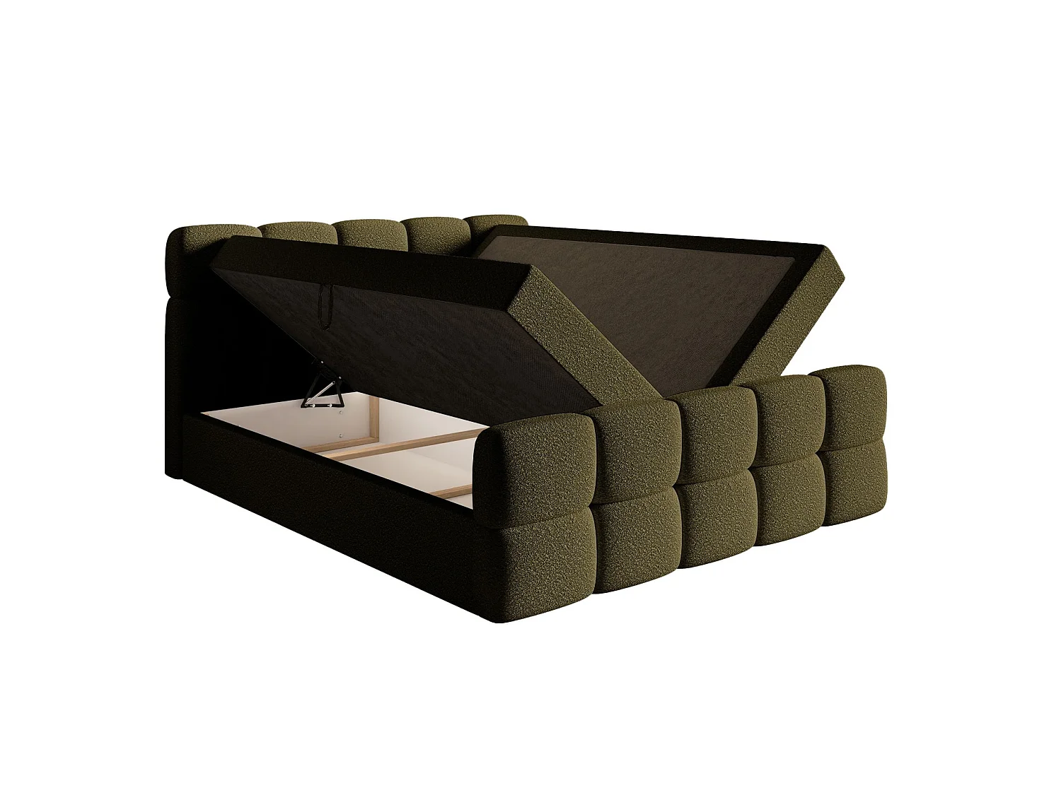 Lit continental - 160x200 cm - en bouclette vert olive - CLOUDY