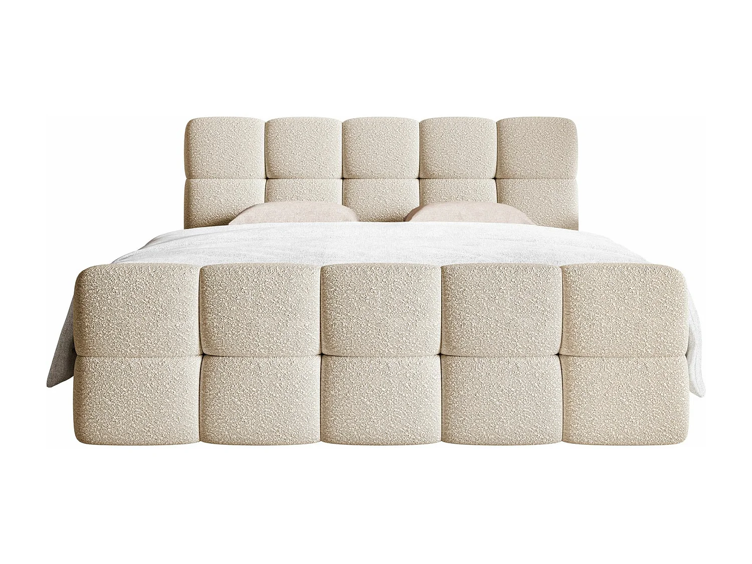 Lit continental - 160x200 cm - en bouclette beige clair - CLOUDY