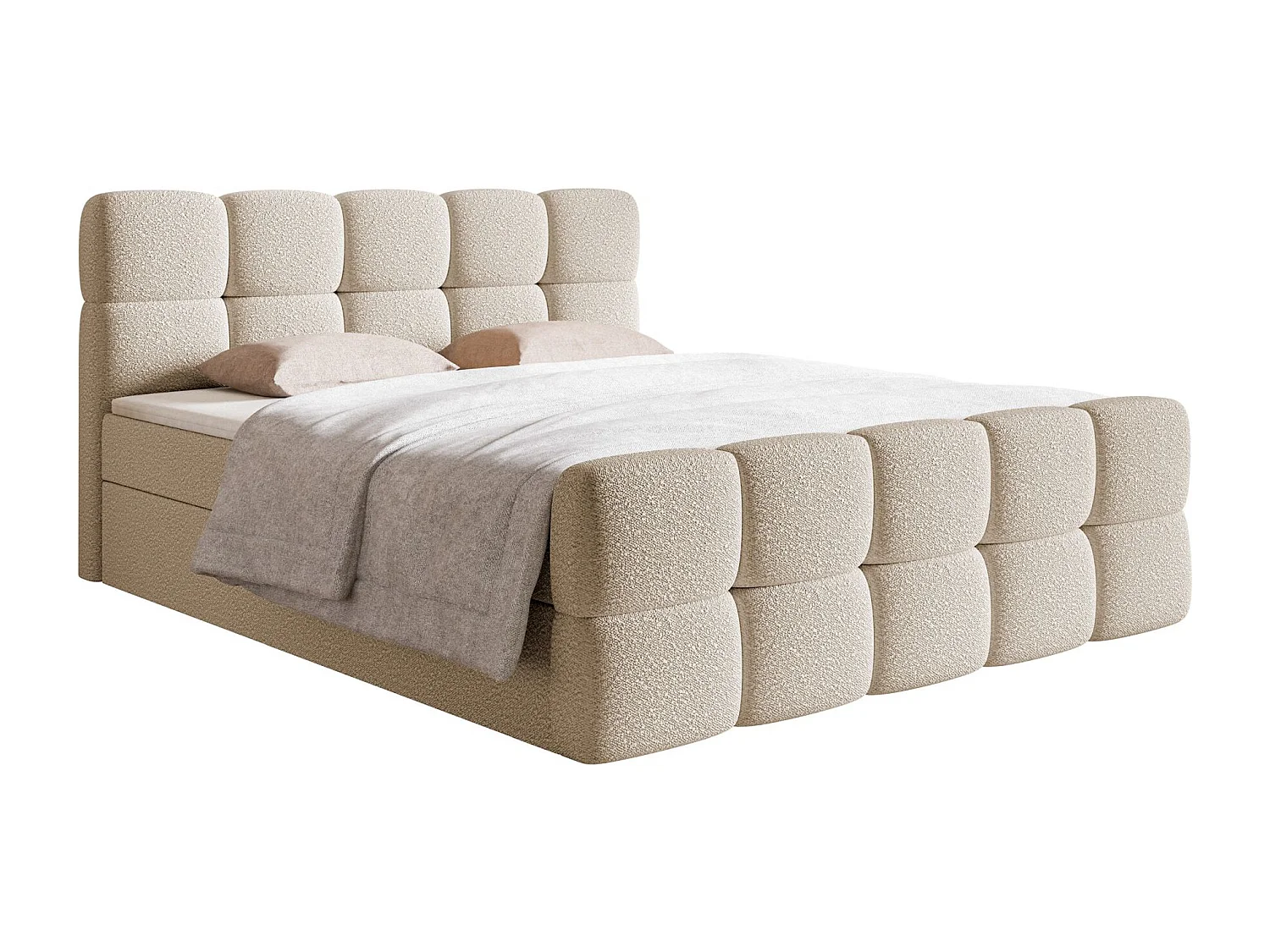 Lit continental - 160x200 cm - en bouclette beige clair - CLOUDY