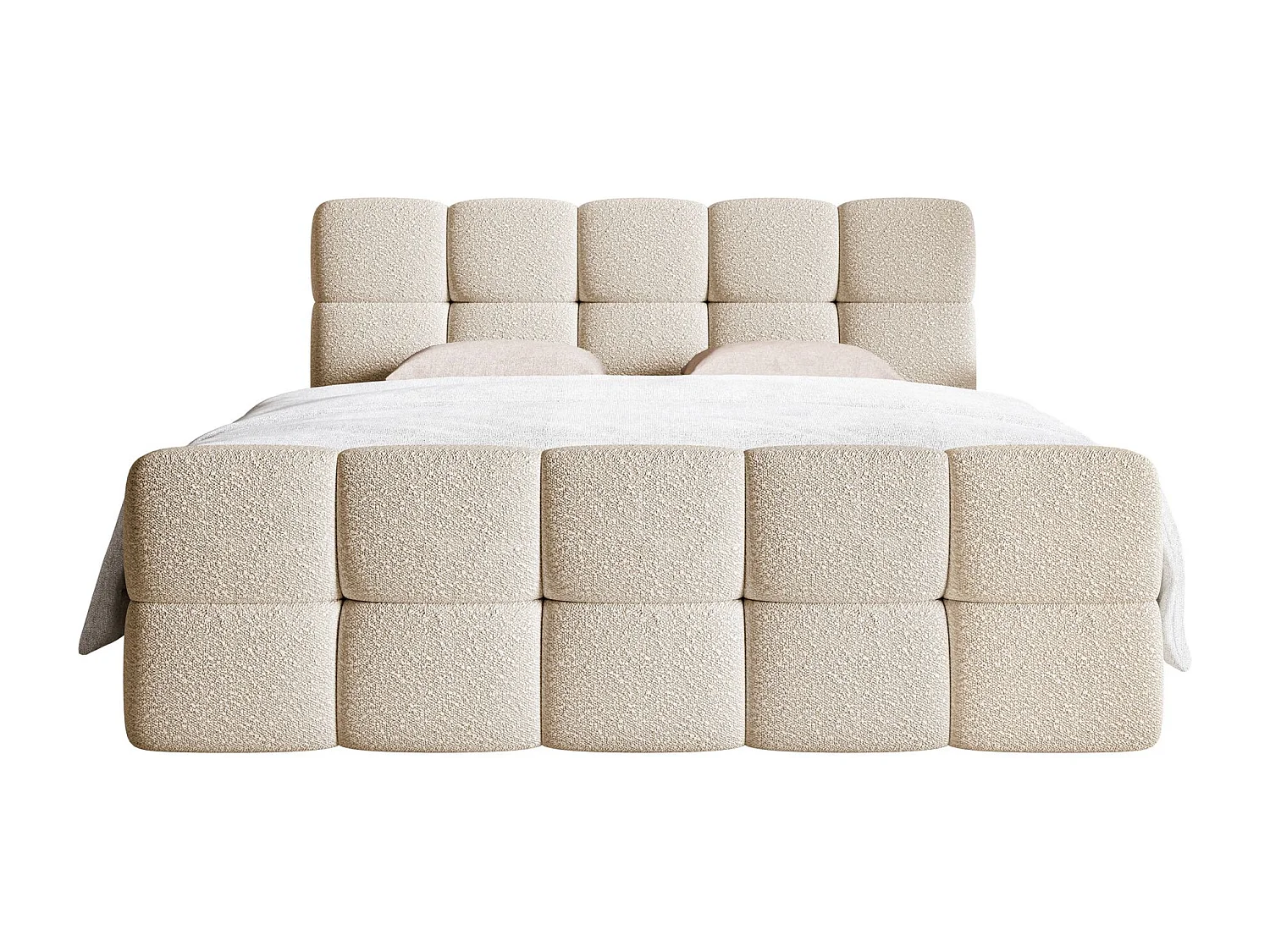 Lit continental - 160x200 cm - en bouclette beige clair - CLOUDY
