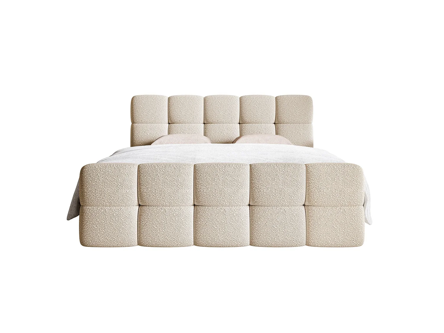 Lit continental - 160x200 cm - en bouclette beige clair - CLOUDY