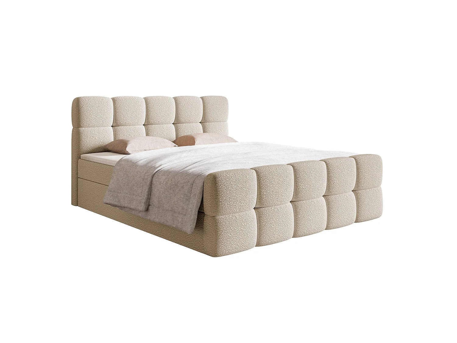 Lit continental - 180x200 cm - en bouclette beige clair - CLOUDY