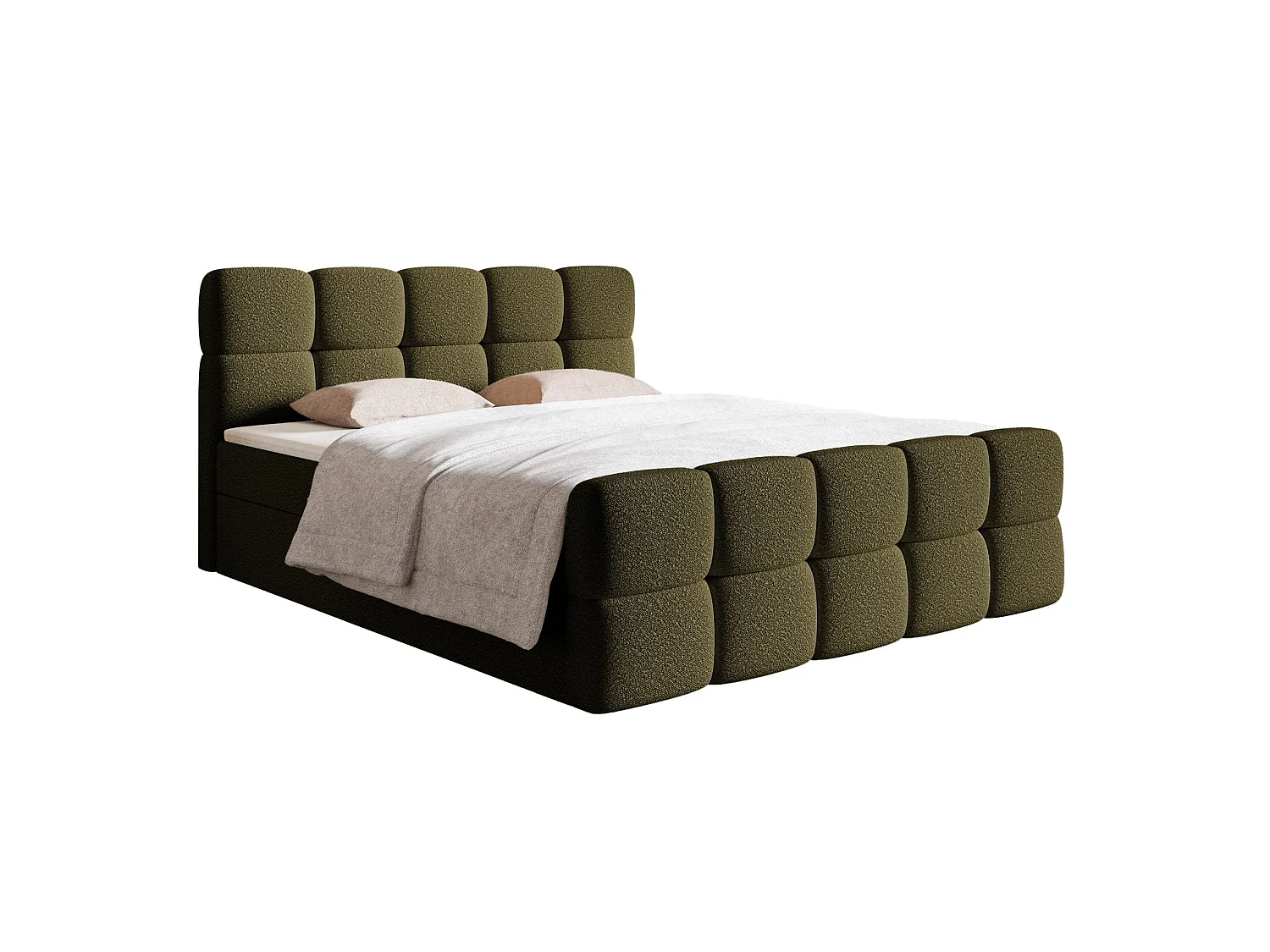 Lit continental - 140x200 cm - en bouclette vert olive - CLOUDY
