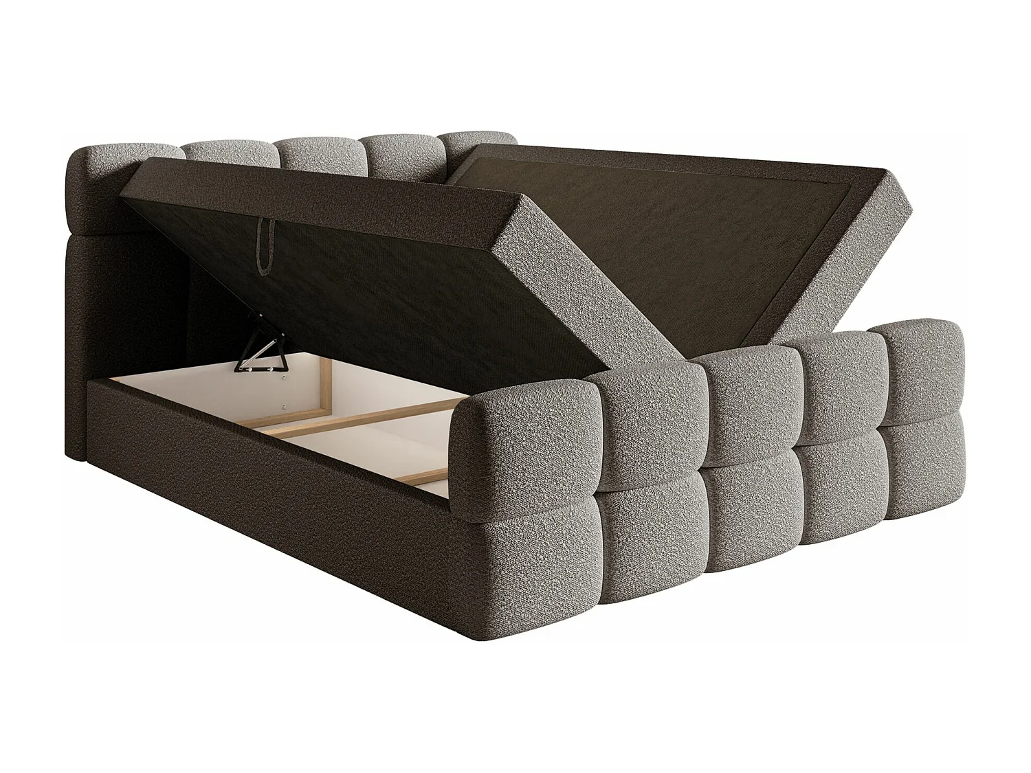 Lit continental - 160x200 cm - en bouclette gris - CLOUDY