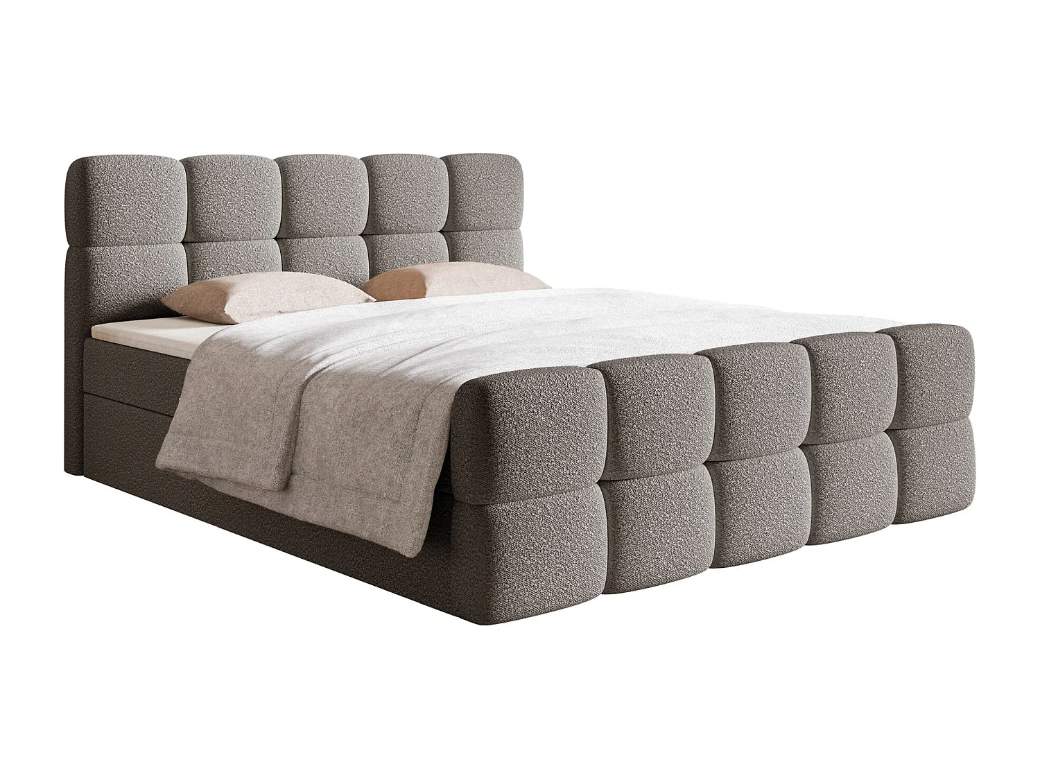 Lit continental - 160x200 cm - en bouclette gris - CLOUDY