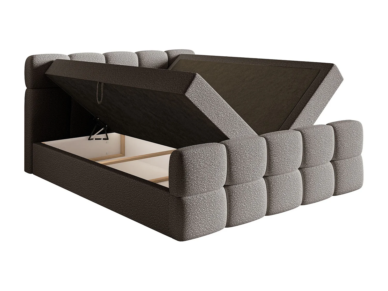 Lit continental - 160x200 cm - en bouclette gris - CLOUDY