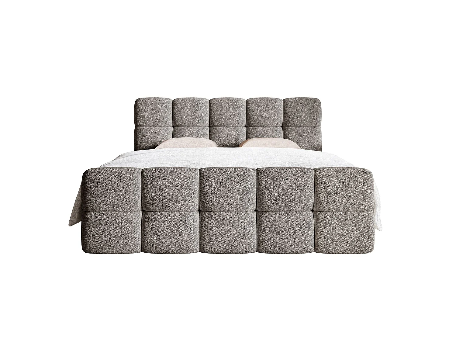 Lit continental - 160x200 cm - en bouclette gris - CLOUDY