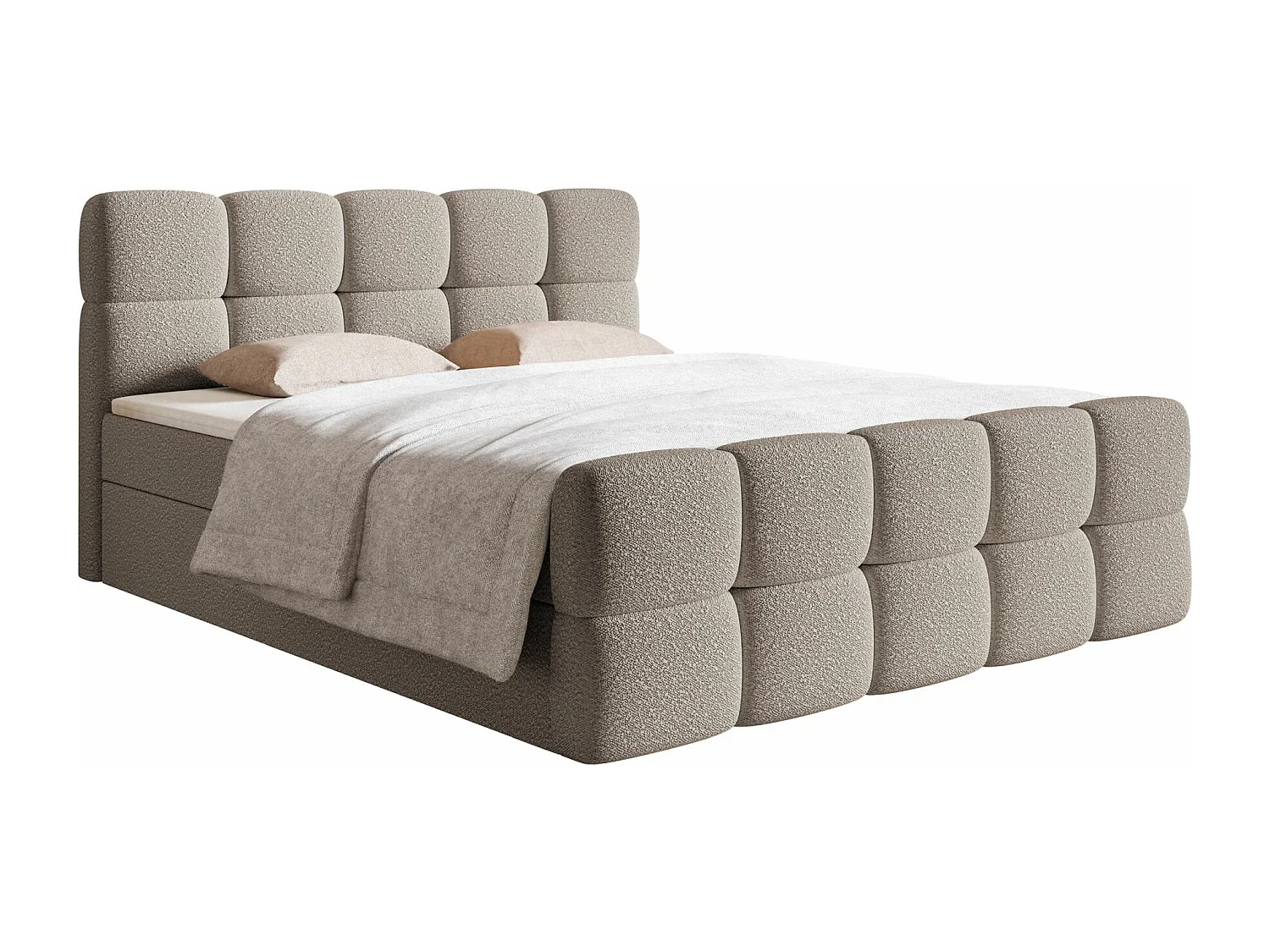 Lit continental - 160x200 cm - en bouclette gris-beige - CLOUDY