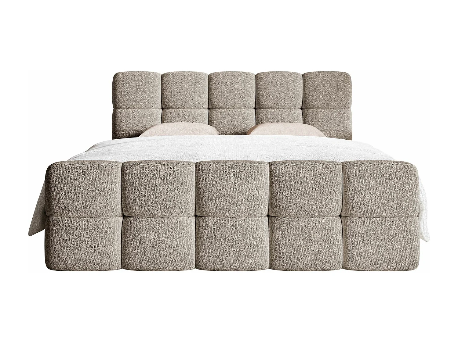 Lit continental - 160x200 cm - en bouclette gris-beige - CLOUDY