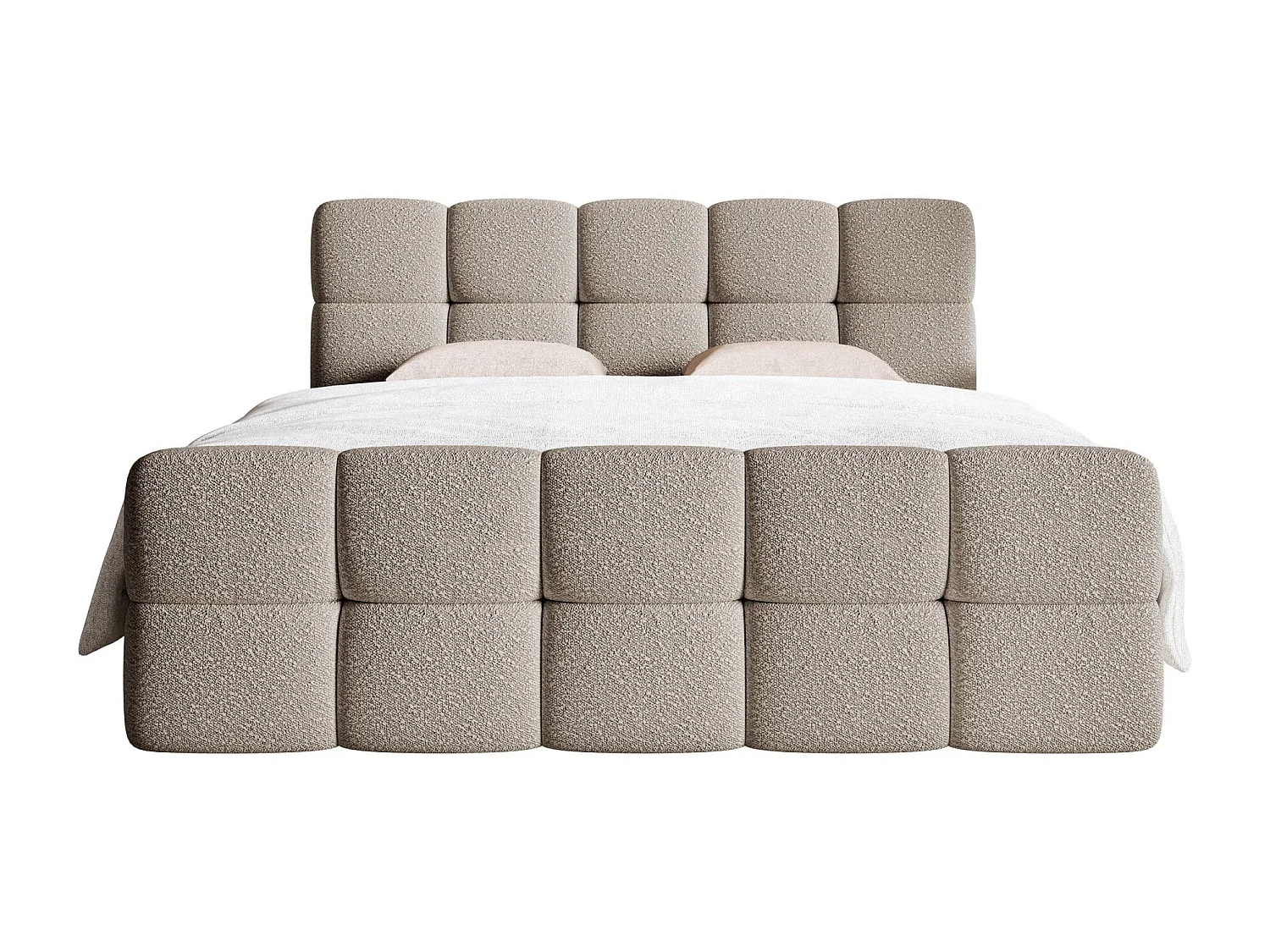 Lit continental - 160x200 cm - en bouclette gris-beige - CLOUDY