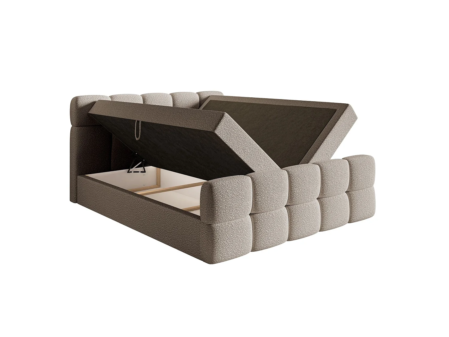 Lit continental - 160x200 cm - en bouclette gris-beige - CLOUDY