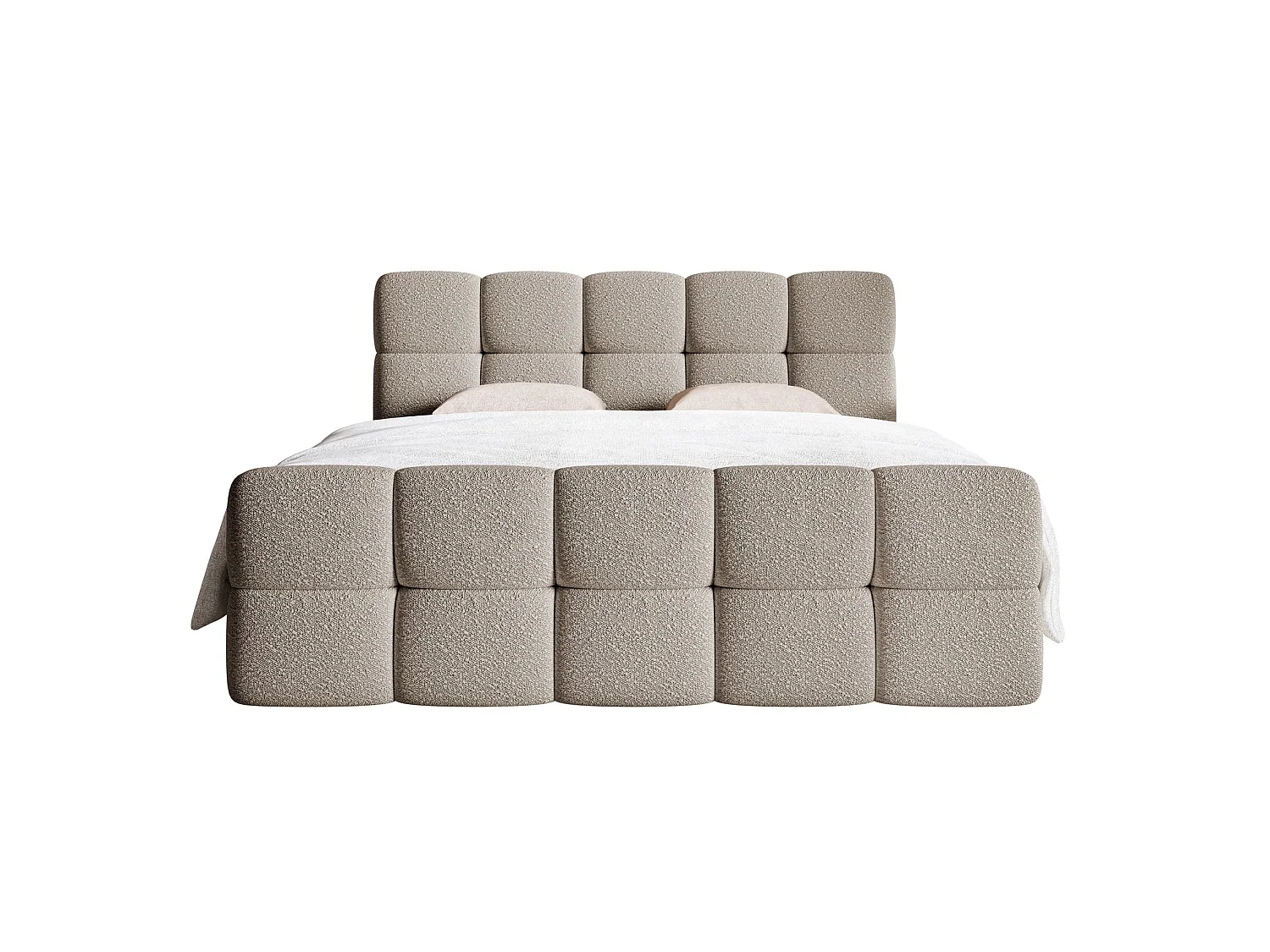 Lit continental - 160x200 cm - en bouclette gris-beige - CLOUDY