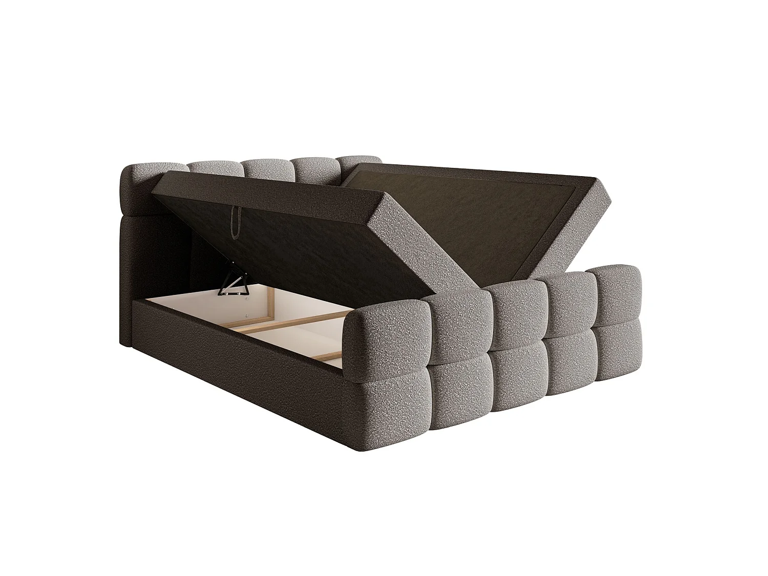 Lit continental - 180x200 cm - en bouclette gris - CLOUDY