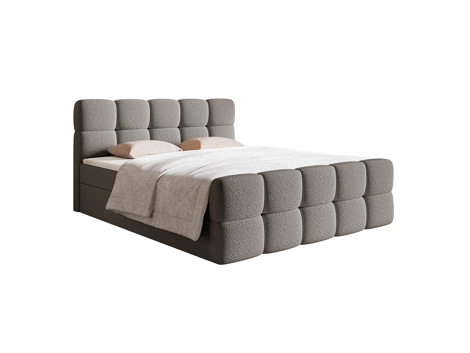 Lit continental - 180x200 cm - en bouclette gris - CLOUDY