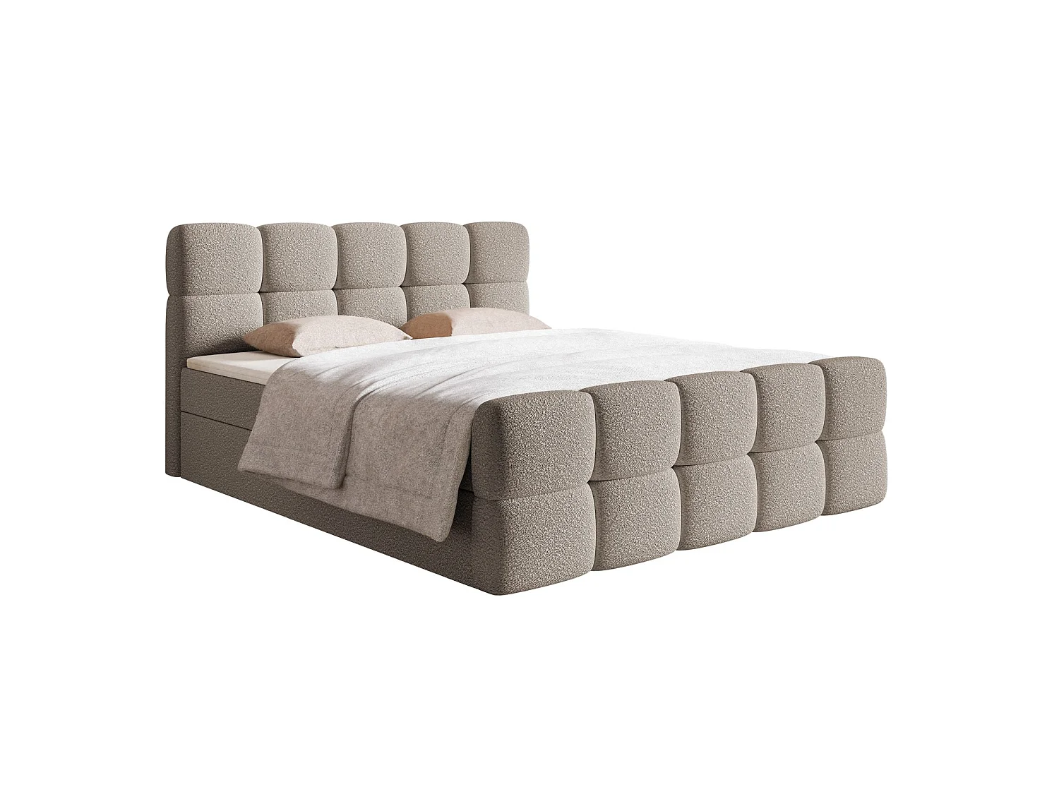 Continentaal bed - 140x200 cm - in grijsbeige badstof - CLOUDY