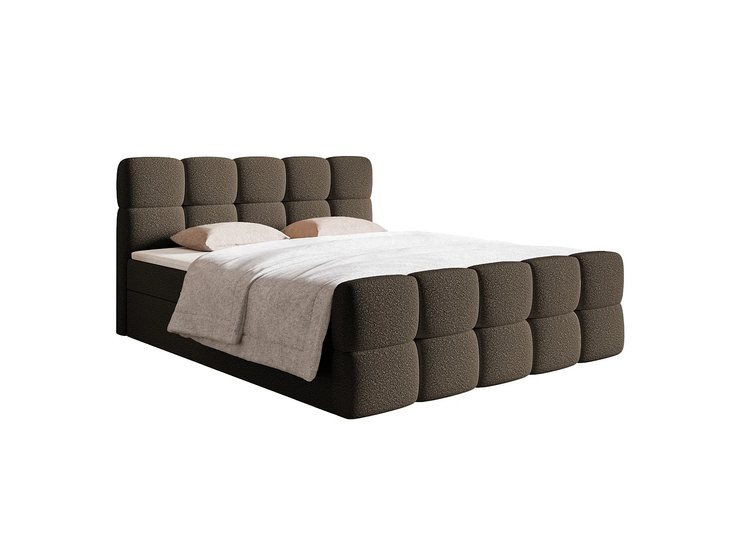 Continentaal bed - 180x200 cm - in bruine badstof - CLOUDY