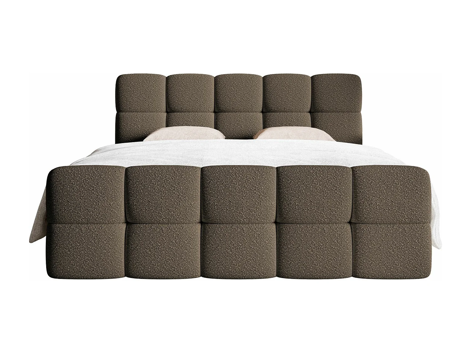 Lit continental - 160x200 cm - en bouclette brun - CLOUDY