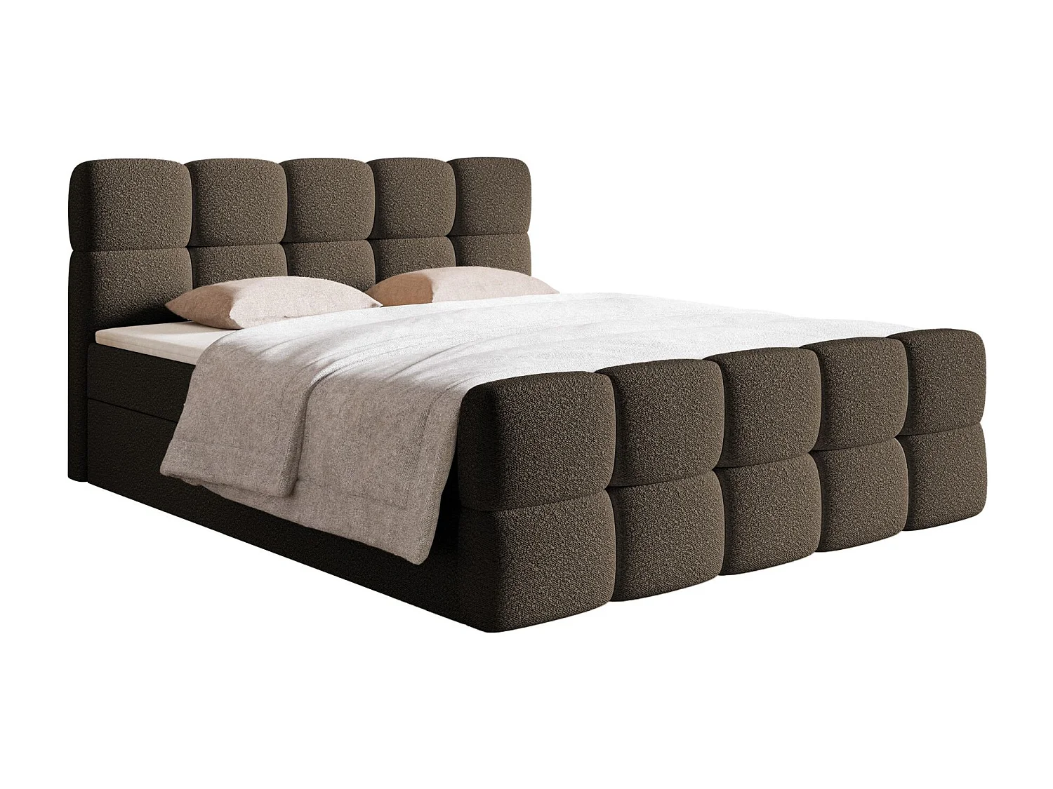 Lit continental - 160x200 cm - en bouclette brun - CLOUDY